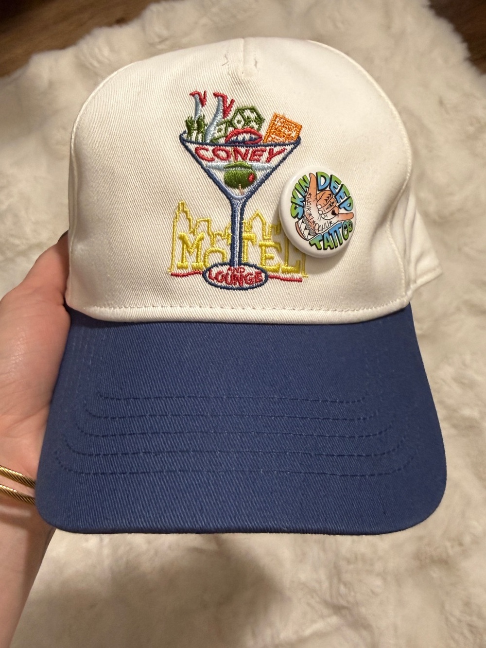 Coney Island Picnic White and Blue Embroidered Cap